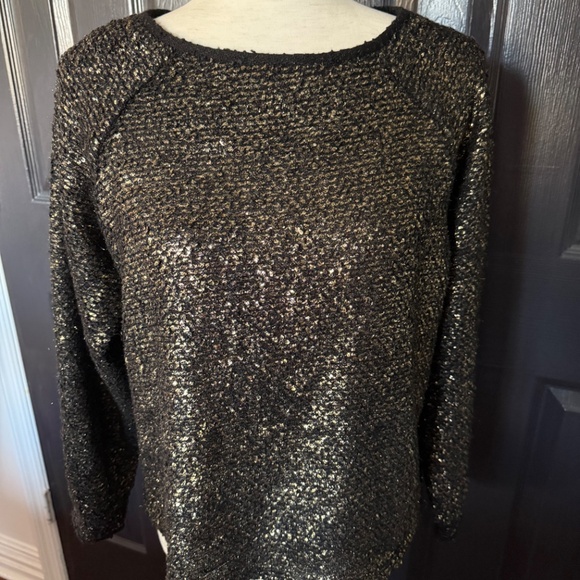 Alice + Olivia Metallic Gold Black Wool Blend Tweed Boxy Sweater Size S - Picture 2 of 6